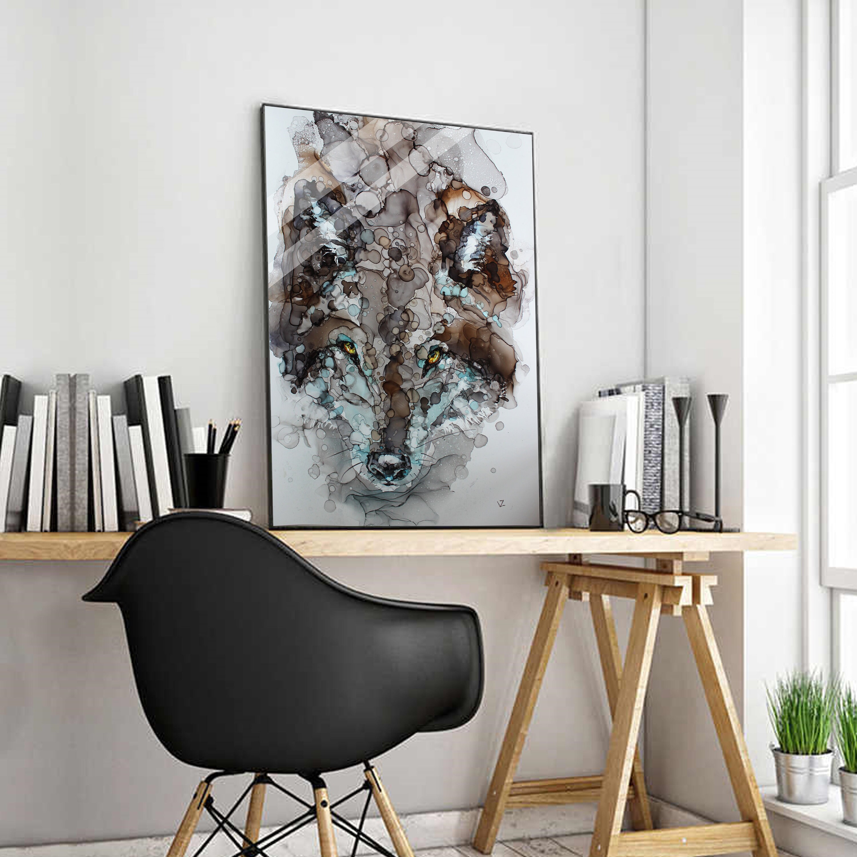 Wolf Painting Original Wolf Wall art 1927 inches Painting Etsy