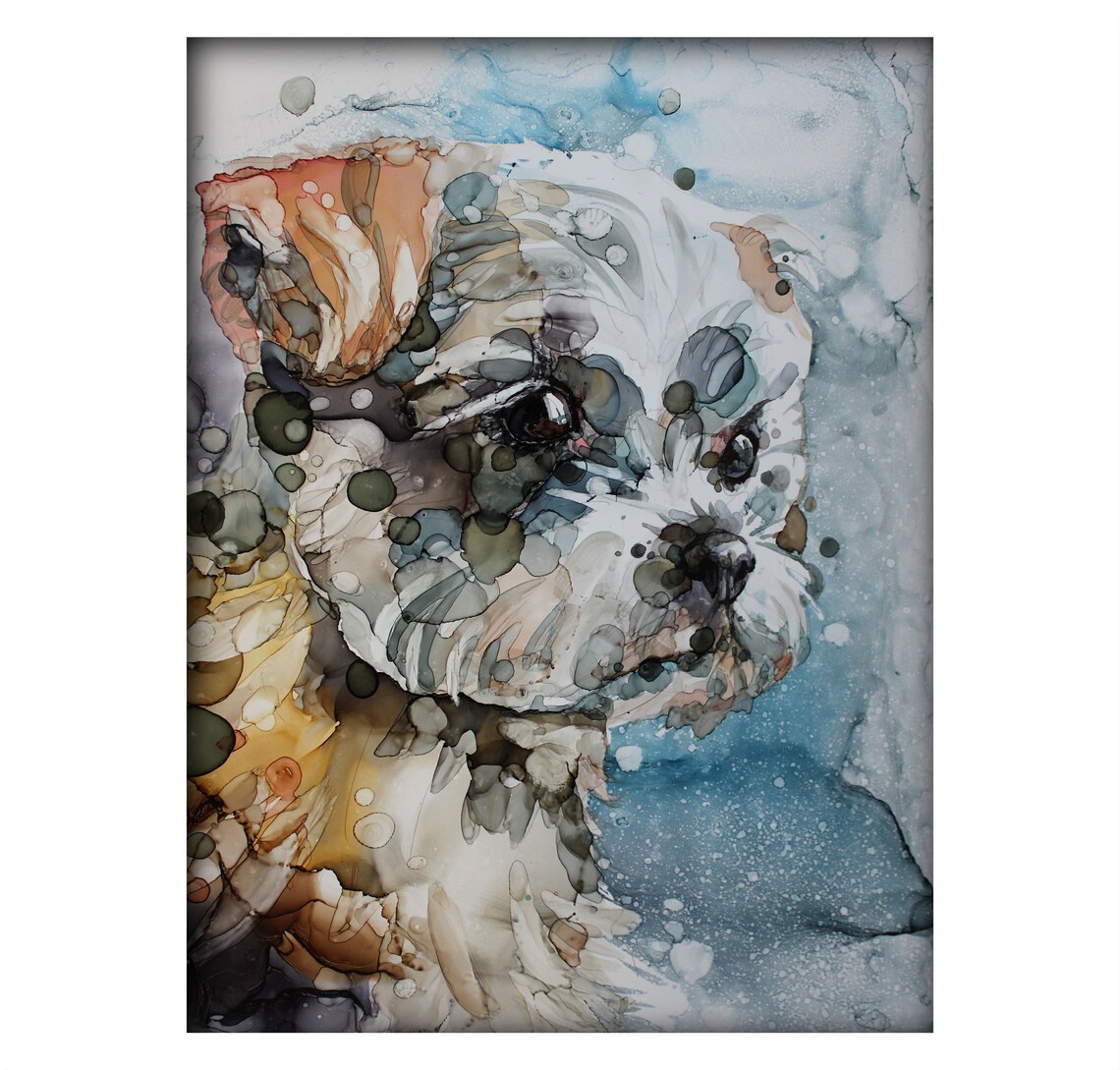 Malerei malteser Hund original weißen Hund Bild Alkohol Etsy