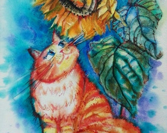 Cat and sunflower