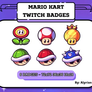 6 Mario Kart Items Twitch Sub Badges | Bit Badges | Stream Graphics