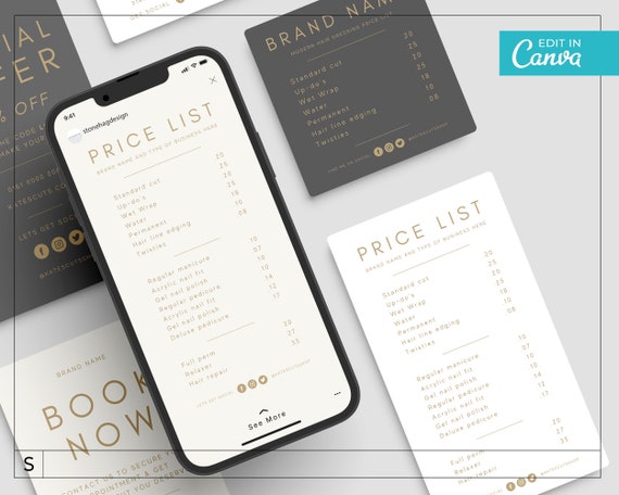 Instagram Price List Template / Instagram Price list Template for Stories / Editable Instagram Post Price list / Whatsapp Promotional / LUNA