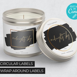 Minimalist Candle Tin Label template /  Gold Wrap Around Label / Circular labels / Modern Gold Labels / Editable label template