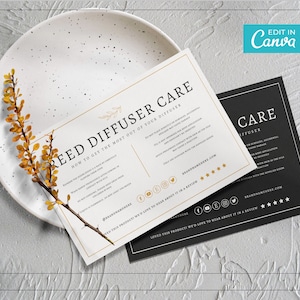 Elegante Reed Diffusor Pflege Karten Vorlage / Bearbeitbare Diffuser Anleitung Vorlage / Druckbare Pflege Karte Einsatz / Reed Anleitung / WILLOW