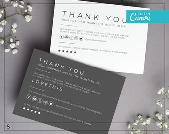 Gold Thank You Card Template Canva / Editable Thankyou Card Template / Printable Thanks Insert Design / Business Card Template