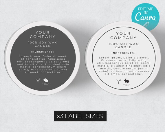 Circular Labels / Editable Information Labels / Labels for bottom of candles / Ingredients Labels / Circular Product Labels / Candle Labels