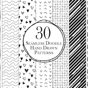 30 motifs sans couture dessinés à la main // Motif Doodle // Textures dessinées à la main // Texture numérique transparente // Doodles // Utilisation commerciale