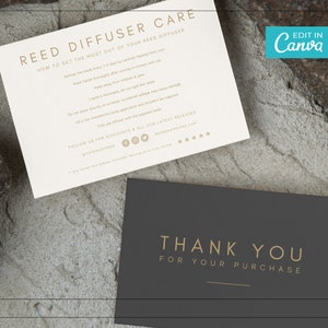 Minimalist Reed Diffuser Care Card Template / Editable Diffuser Instructions Template / Printable Care Card Insert / Reed Instructions LUNA