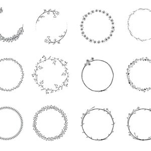 30 Floral Wreaths // Hand drawn Floral Wreaths // Wedding Wreaths // Floral Circle Illustration // Transparent Wreath Doodle image 3