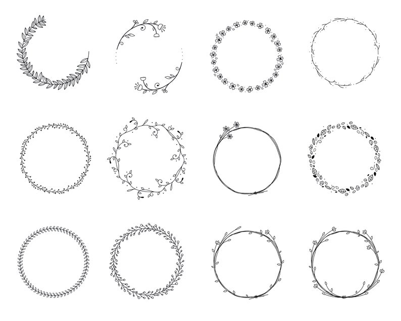 30 Floral Wreaths // Hand drawn Floral Wreaths // Wedding Wreaths // Floral Circle Illustration // Transparent Wreath Doodle image 3