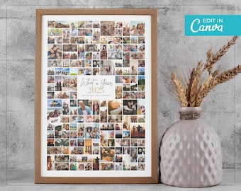 Jaaroverzicht fotocollagesjabloon / bewerkbaar canva-fotoraster / nieuwjaarsfotocollage / geheugenmuurposter / afdrukbaar fotoraster