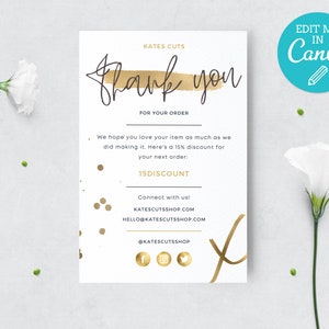 Gouden dank u voor uw bestelling kaartsjabloon / bewerkbare bedankkaarten Business sjabloon / afdrukbare dank u ontwerp invoegen / bestelnota