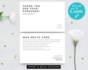 Minimalist Wax Melt Care Card Template / Modern Editable Wax Melt Instructions Template / Printable Care Insert Design / Wax Melt Care Card
