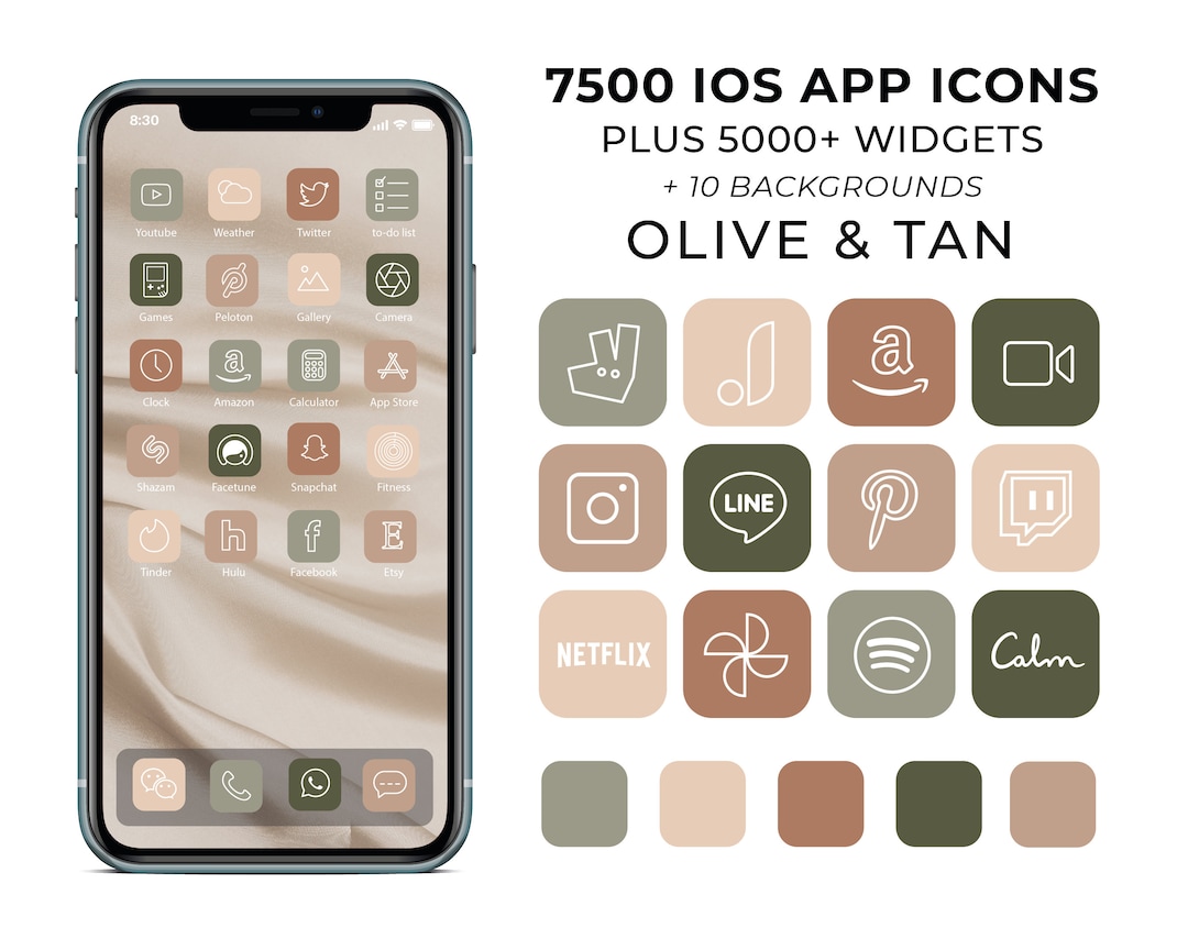 7500 Ios 14 App Icons Natural Aesthetic App Icons Olive Tan Ios14  Icons Pastel Ios Icon App Pack Warm Natural Ios Ios Widgets