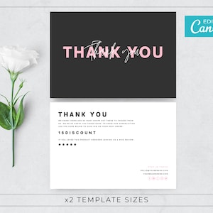 Black & Pink Thank You Card Template Canva / Editable Thank you Card Template / Fun Thank you insert  / Thank you for your purchase Template