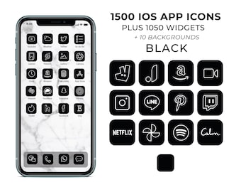 1500 Minimalist Black iOS 14 App Icons / Social Media icons iOS14 & Widgets / iPhone Icon App Pack / Black Aesthetic Icon / Black Icons iOS