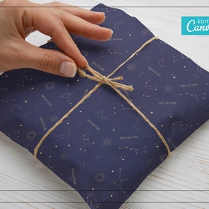 Carta velina modificabile dorata / Carta velina cielo notturno / Modello di carta velina celeste / Carta da imballaggio digitale con stelle / Carta velina con marchio
