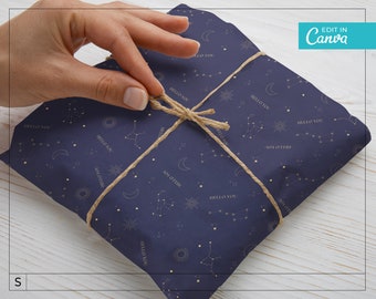 Gold Editable Tissue Paper / Night Sky Tissue Paper / Celestial Tissue Paper Template / Stars Digital Packaging paper / BrandedTissue Paper