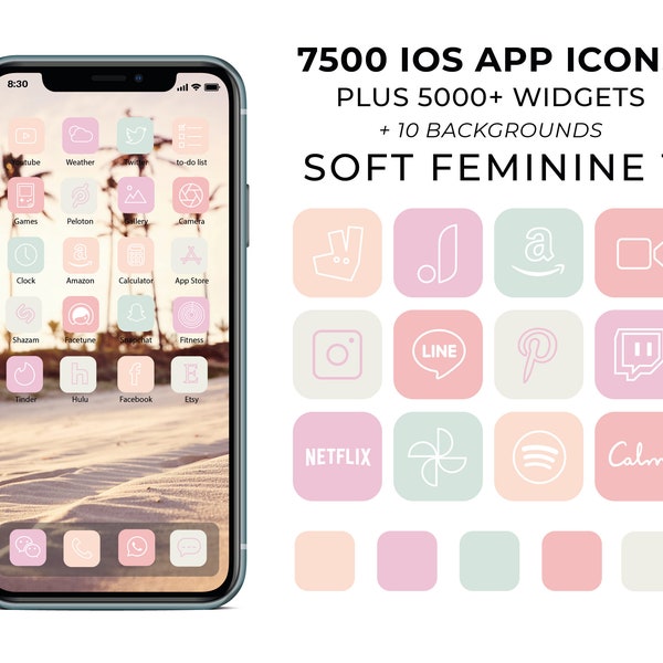 Soft Feminine iOS 14 App Icons / Feminine Aesthetic App Icons / 7500 iOS14 Icons / Pastel iOS Icon App Pack / Bright Girly App Icons