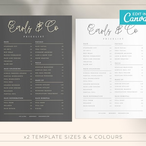Editable Price list Template / Modern Price list / Salon Price list Templates / Minimalist Price List  / Simple Modern Menu / EARLS