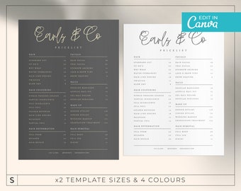 Editable Price list Template / Modern Price list / Salon Price list Templates / Minimalist Price List  / Simple Modern Menu / EARLS