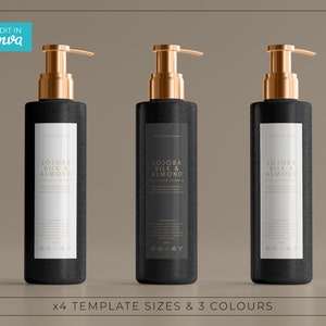 Modello di etichetta per bottiglia di shampoo / Etichette per bottiglie di pompa moderne / Etichette per bottiglie di cosmetici / Etichette per lozioni per le mani / Etichette di prodotti alti e sottili / LUNA