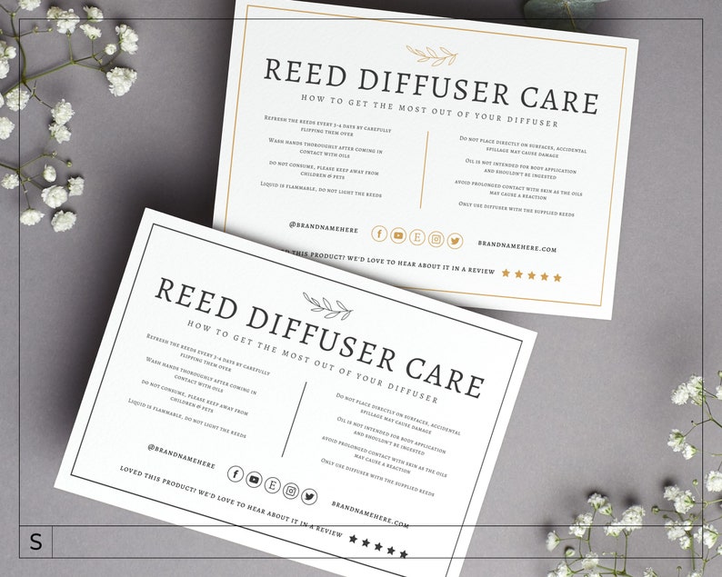 Elegant Reed Diffuser Care Card Template / Editable Diffuser Etsy