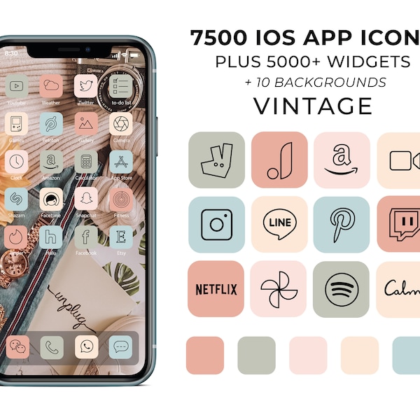 iOS 14 App Icons / 7500 Pastel Aesthetic icons iOS14 / Vintage iOS14 App Icons / iPhone Icon App Pack / iOS Widgets / Vintage iOS Icons