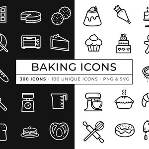 420 Back-Icons *AKTUALISIERT* / Dessert Ikone / Bäckerei Konditorei Ikonen / Umrissene Vektor-Icons / Süße Leckereien Symbol / SVG Koch-Symbole