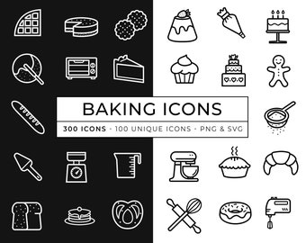 300 Baking Icons / Dessert Icon / Bakery cake shop icons / Outlined Vector Icons / Sweet Treats Icon / SVG cooking icons