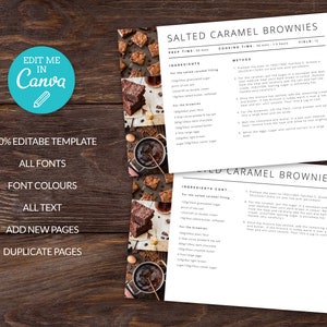 May include: Printable recipe card for salted caramel brownies. The recipe includes ingredients and instructions for making the brownies. The card features a collage of images of brownies and caramel sauce.