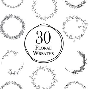 30 Floral Wreaths // Hand drawn Floral Wreaths // Wedding Wreaths // Floral Circle Illustration // Transparent Wreath Doodle image 1