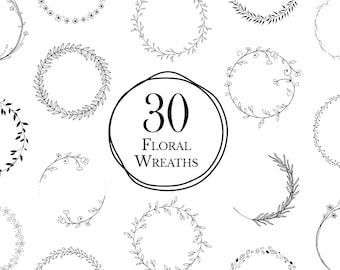 Pode incluir: Um conjunto de 30 coroas florais em preto e branco. As coroas são feitas de linhas simples e são perfeitas para adicionar um toque de elegância a qualquer projeto de design.