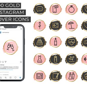 Gold Instagram Covers / Gold & Pink Instagram Highlight Covers / Gold Instagram Icons / Instagram Highlight Icons / Instagram Story Covers