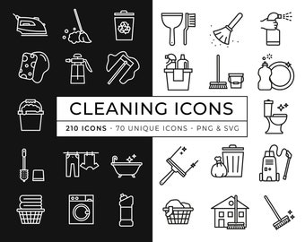 70 Cleaning Icons / House Chores Icons / Housework Vector Icons / Laundry / Housekeeping