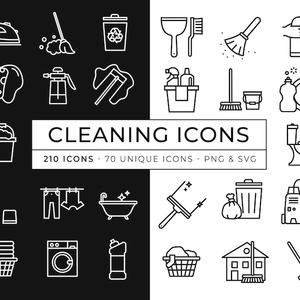 70 Cleaning Icons / House Chores Icons / Housework Vector Icons / Laundry / Housekeeping