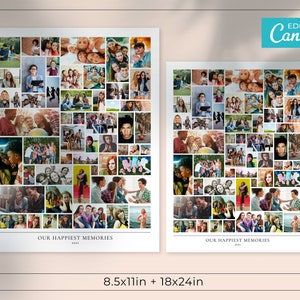 Photo Collage Template / Editable Photo Grid / 8.5&quot; x 11&quot; + 18&quot; x 24&quot; Photography Collage / Editable Wedding Collage / Printable Image Grid