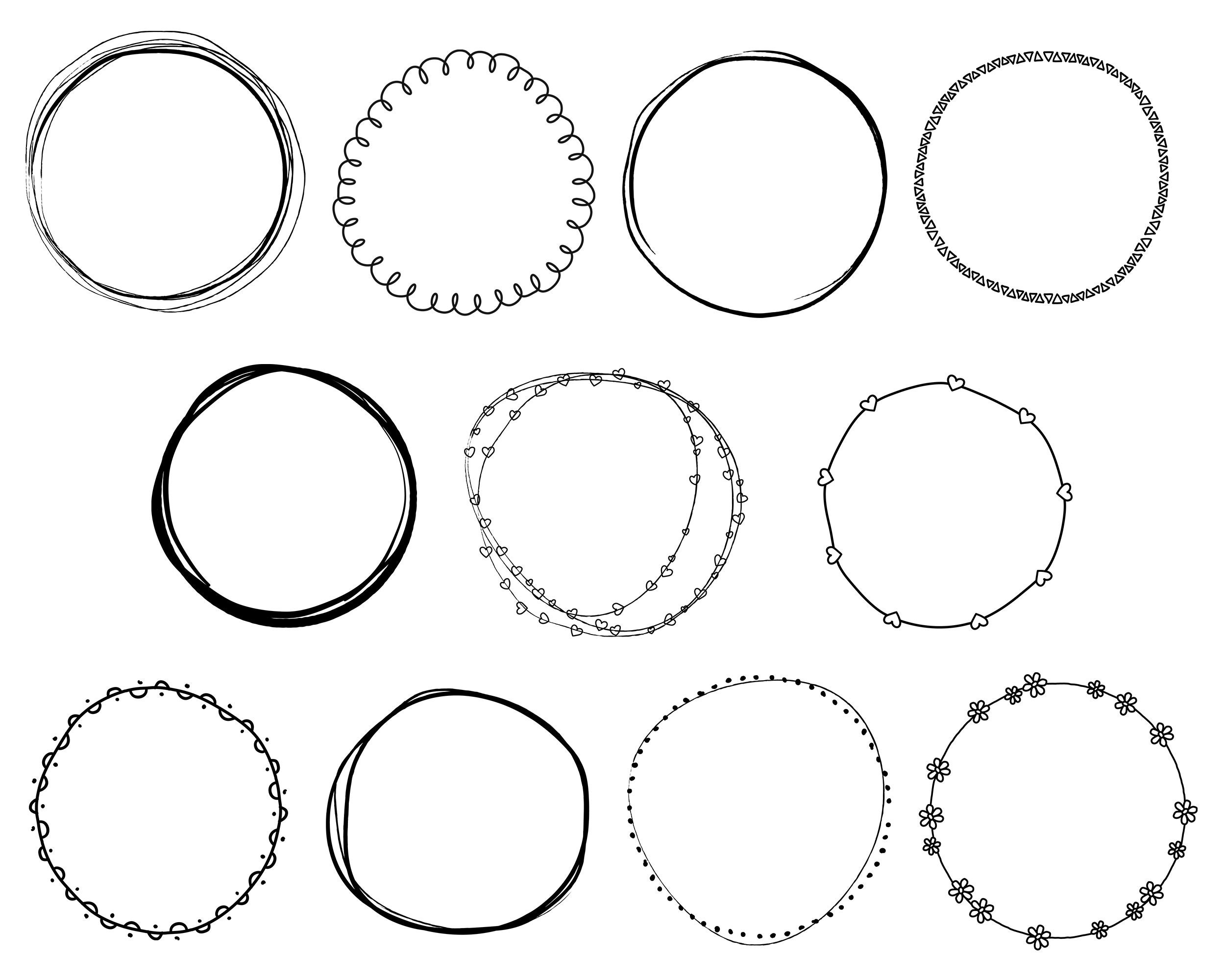 40 Doodle Borders Circles // Hand Drawn Wreaths // Doodle Wreaths ...