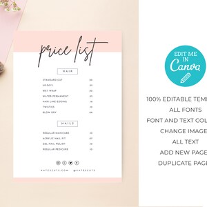Editable Price List Template / Feminine Price List / Printable | Etsy