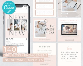 140 Editable Instagram Templates / Girl Boss Instagram Posts Template / Engagement Instagram Stories Templates / Influencer Instagram Posts