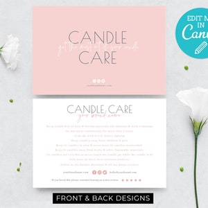 Feminine Candle Care Card Template / Candle Care Instructions Template / Editable Candle Care Insert Design / Modern Candle Care Card