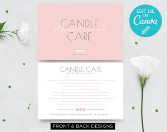 Feminine Candle Care Card Template / Candle Care Instructions Template / Editable Candle Care Insert Design / Modern Candle Care Card