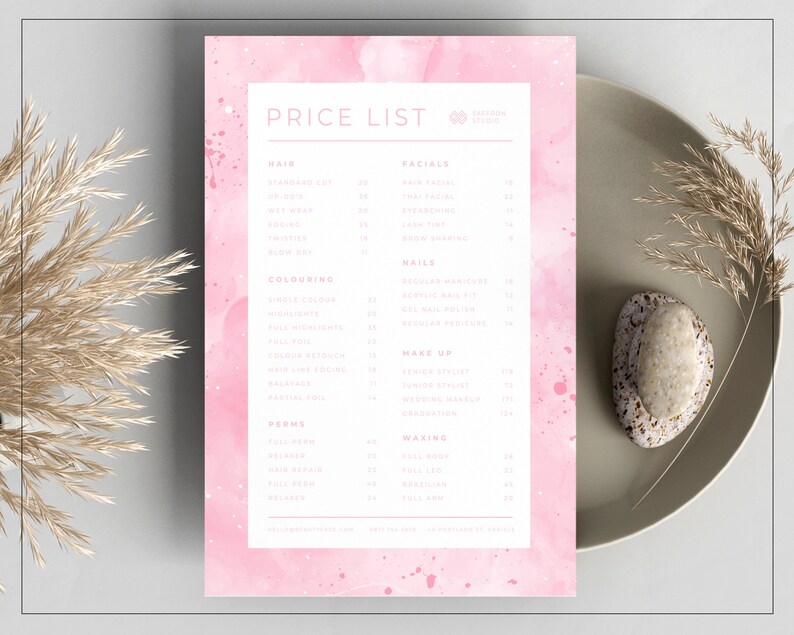 Pink Price List Template / Lady Boss Editable Pricelist / Beauty Salon ...