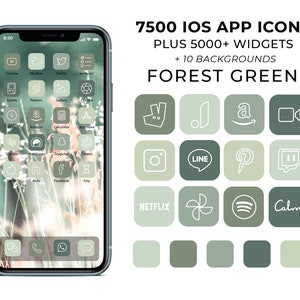 7500 Forest Green Aesthetic iOS 14 App Icons / Social Media icons iOS14 / iPhone Icon App Pack / Minimalist Icons / Green Aesthetic Icon