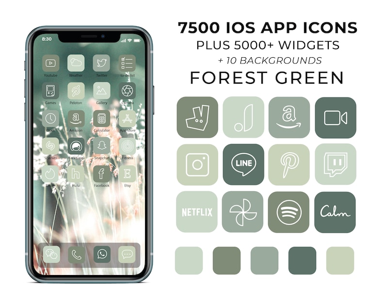 7500 Forest Green Aesthetic iOS 14 App Icons / Social Media Etsy.de