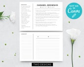 Recipe Card Template / Printable Recipe Cards / Editable Recipe Card Template / Recipe Binder Cards / Minimalist Blank Recipe Cards