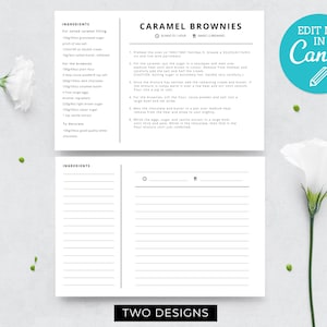 Recipe Card Template / Printable Recipe Cards / Editable Recipe Card Template / Recipe Binder Cards / Minimalist Blank Recipe Cards
