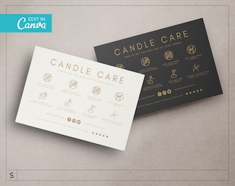 Gold Candle Care Card Template / Editable Candle Instructions Icons Card / Printable Candle Care Insert Design / Business Care Card / LUNA