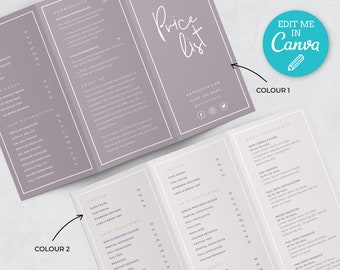 Modern Tri-Fold Editable Price list Template / Z Fold Price list Template / Folded Printable Salon Templates / Trifold Hair Price list