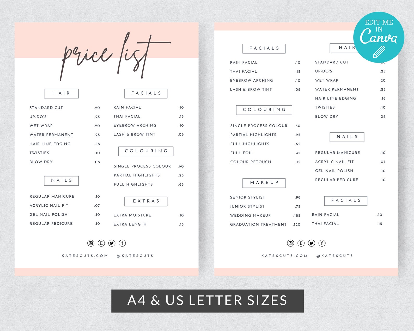 Feminine Price List Template / Editable Price List / Printable - Etsy