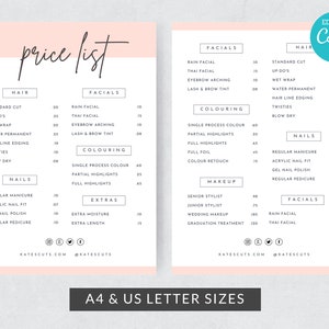 Feminine Price list Template / Editable Price list / Printable Salon Price list Templates / Minimalist Price List  / Girl Boss Modern Menu